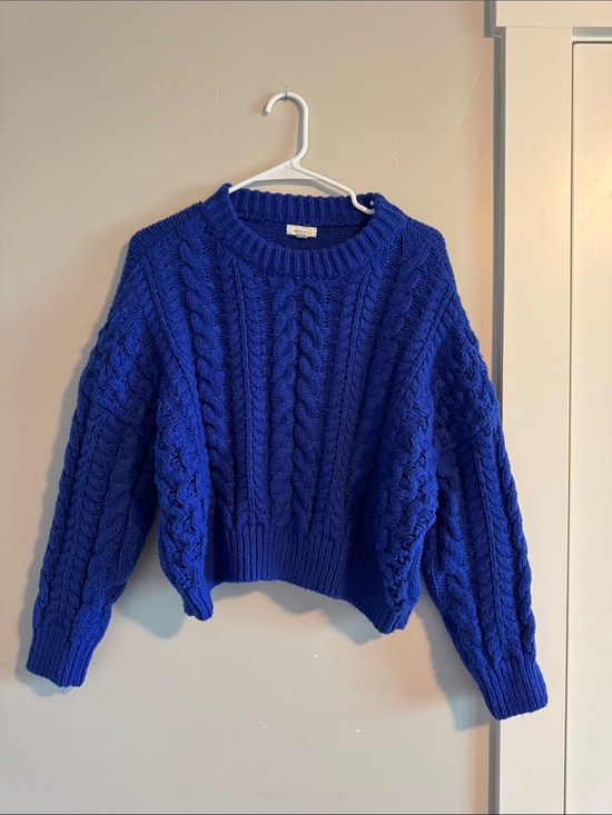 Sweaters - Cable Knit Crewneck Sweater - Royal Blue